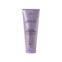 Purple tube of glymed+ Peptide Micro Scrub on a white background