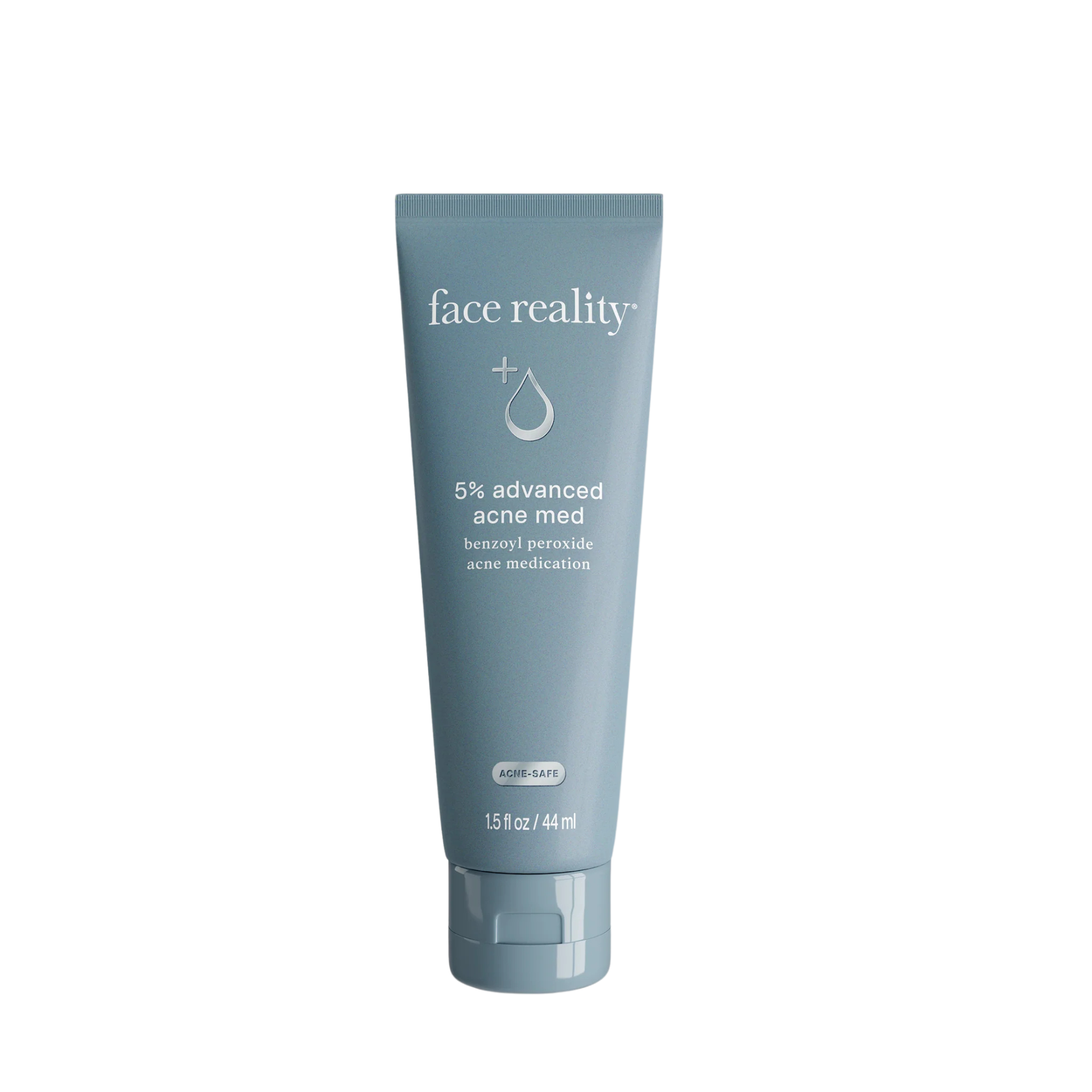 Face Reality 5% advanced acne med serum in a blue tube.