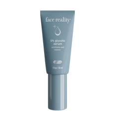 Face Reality 5% glycolic serum in a blue tube.